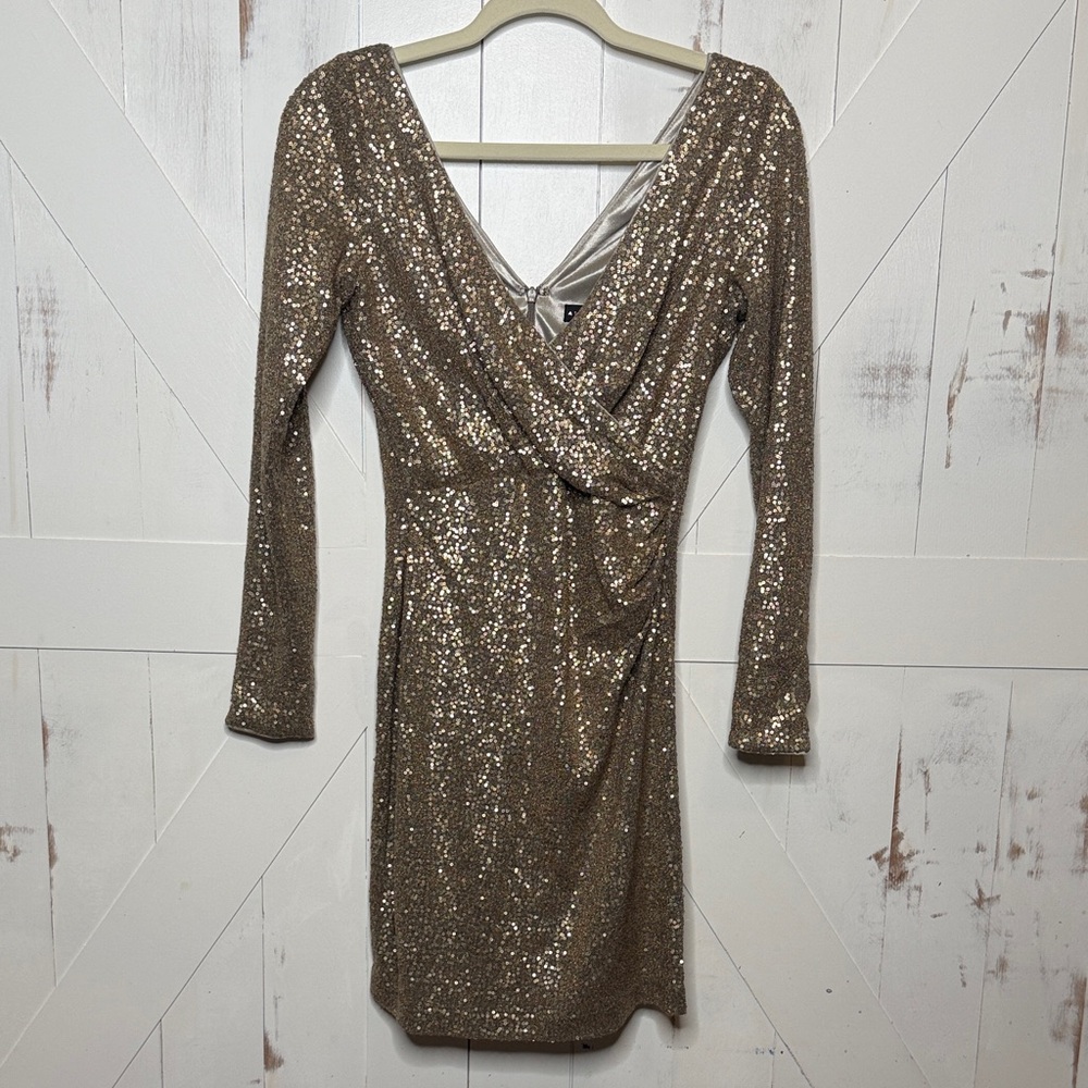 Aidan Mattox Gold Long Sleeve Dress - Picture 3 of 9